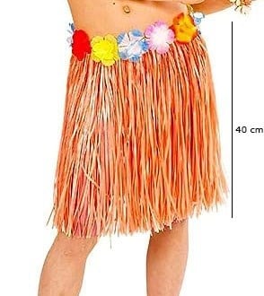 Mey İthalat® Yetişkin ve Çocuk Uyumlu Turuncu Renk Püsküllü Hawaii Luau Hula Etek 40 cm
