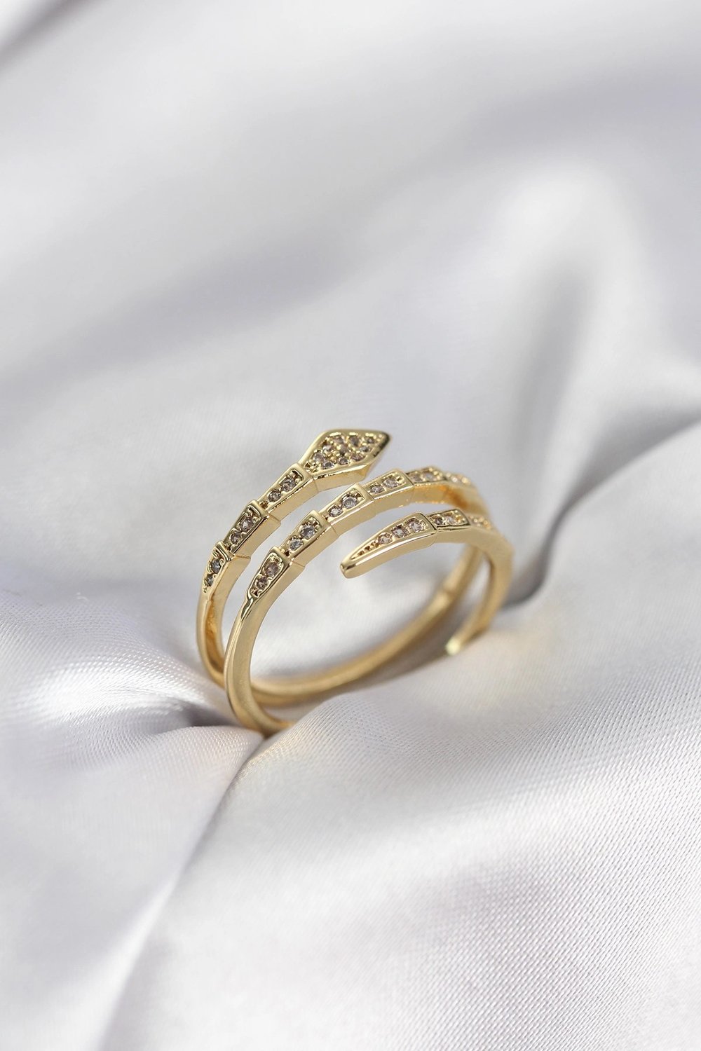 Mey İthalat® Yılan Model Gold Renk Zirkon Taşlı Kadın Yüzük
