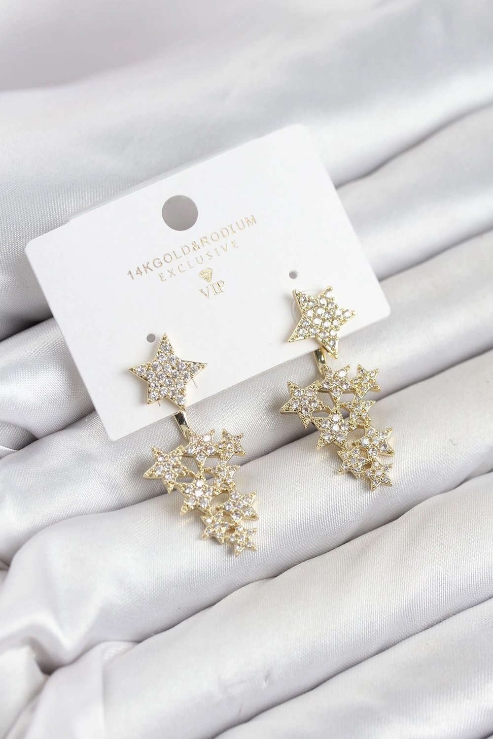 Mey İthalat® Yıldız Model Gold Renk Zirkon Taşlı Küpe
