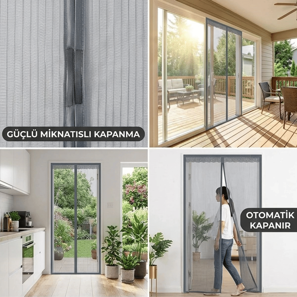 Mıknatıslı Kapı Sinekliği Gri 100x210 Cm Otomatik Kapanan Manyetik Tül Sineklik Bx40