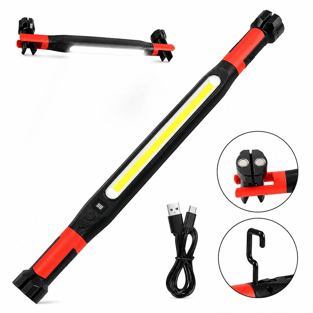 Mıknatıslı Type-c Şarj - Dijital Gösterge 360° Dönebilen Gövde - Askı Kanca - Çift Renk - 52.5cm El Fener - Işıldak Çok Amaçlı Led Çalışma Lambası 4 Fonksiyon Renkli Kl-d95 Bx40