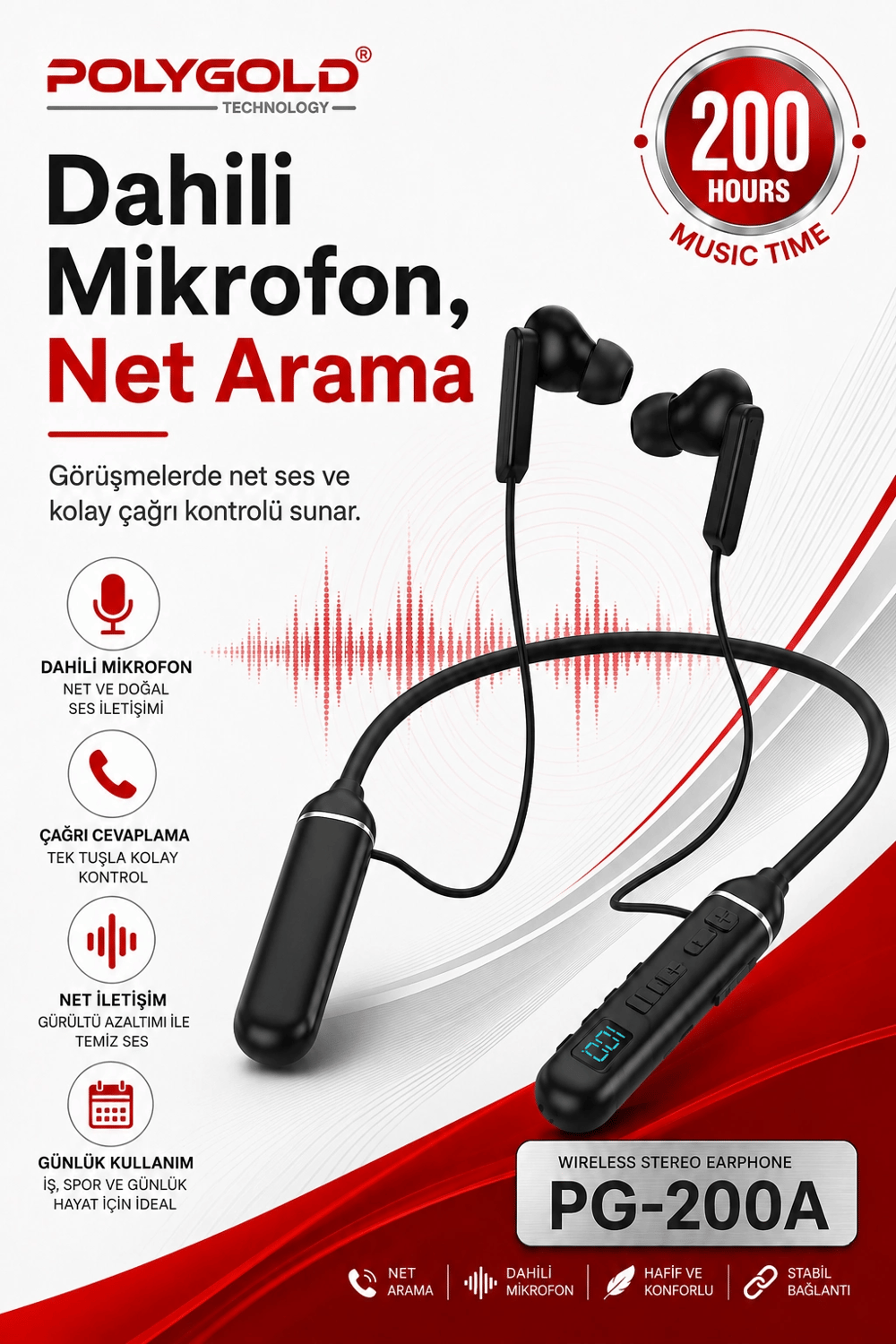 Mikrofonlu Kablosuz Spor Kulak İçi Kulaklık 200 Saat Müzik Dinleme Süreli