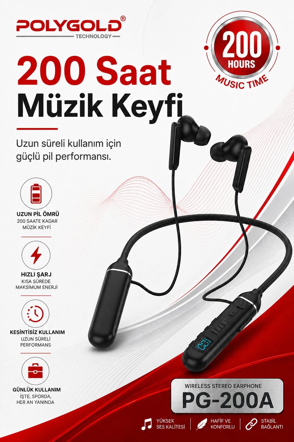 Mikrofonlu Kablosuz Spor Kulak İçi Kulaklık 200 Saat Müzik Dinleme Süreli