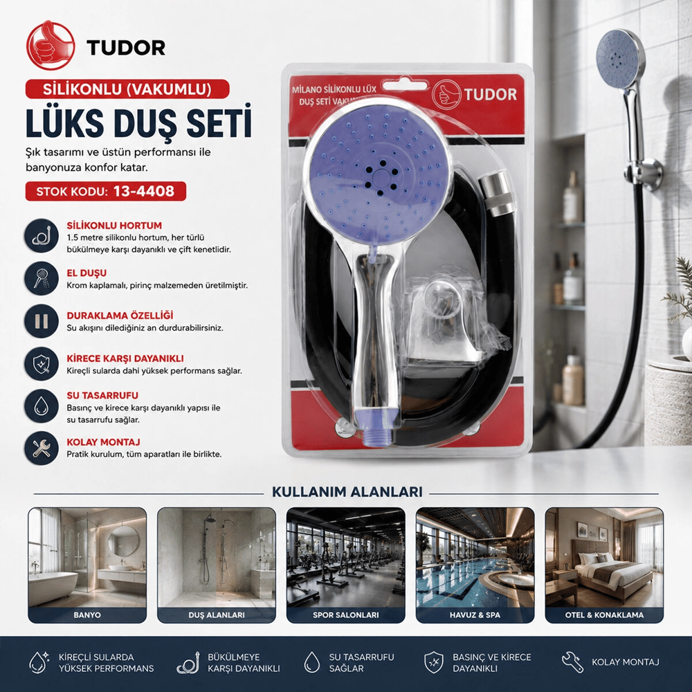 Milano Vakumlu - Silikon Lüks Duş Seti Duş Başlık=mix Silikon Hortum=1.5mt Mafsal=3 Kademe Bx40