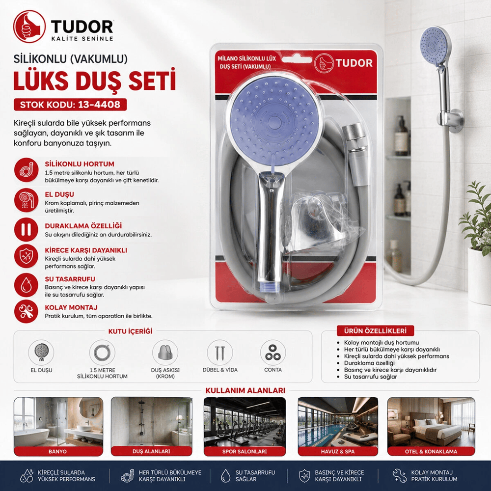 Milano Vakumlu - Silikon Lüks Duş Seti Duş Başlık=mix Silikon Hortum=1.5mt Mafsal=3 Kademe Bx40