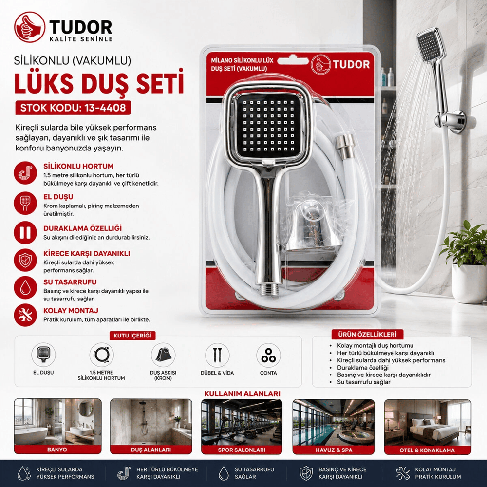 Milano Vakumlu - Silikon Lüks Duş Seti Duş Başlık=mix Silikon Hortum=1.5mt Mafsal=3 Kademe Bx40