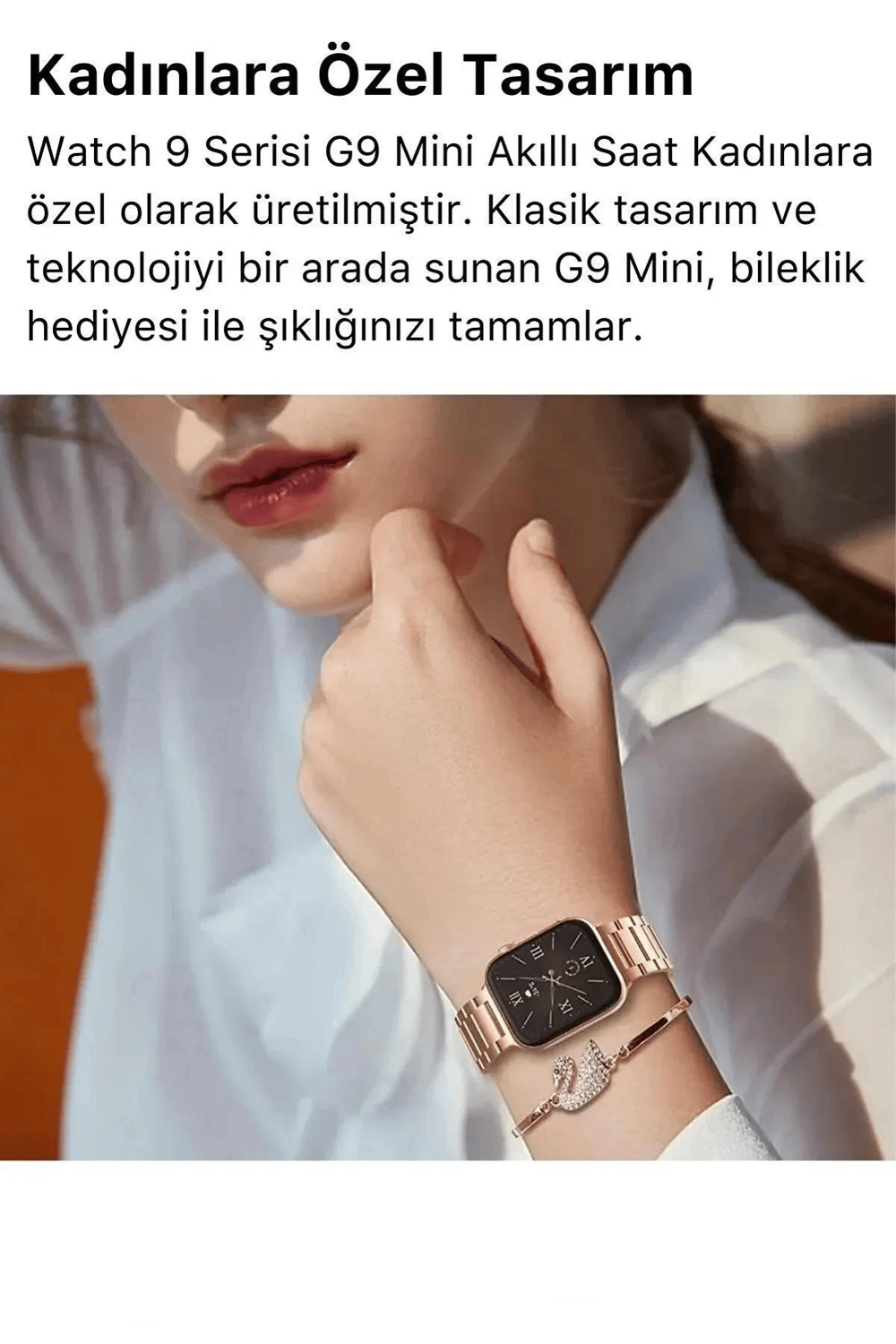 Mini AMOLED Ekranlı Akıllı Bileklik, Nabız ve Uyku Takibi Özellikli, Altın Renk Silikon Kordon