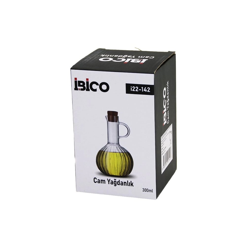 Mini Cam Yağdanlık Çizgili Desen 300ml Ahşap Bambu Mantar Tıpa Bx40