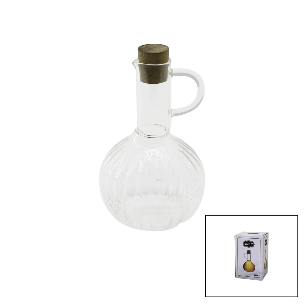 Mini Cam Yağdanlık Çizgili Desen 300ml Ahşap Bambu Mantar Tıpa Bx40