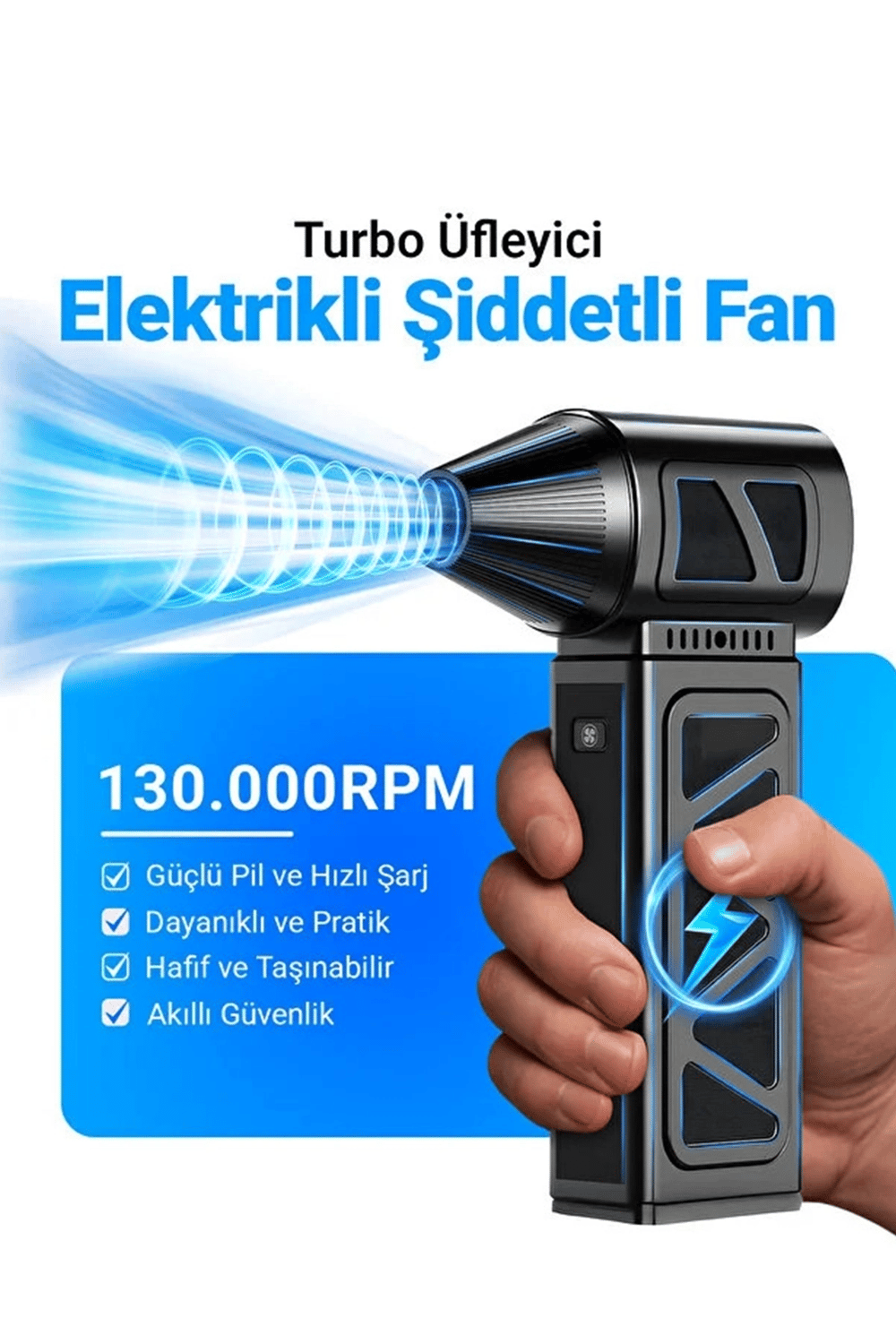 Mini Turbo Fan 130.000 Rpm Şarjlı 8000 Mah Batarya 4 Vitesli Taşınabilir Elektrikli Hava Üfleyici Kompresörü