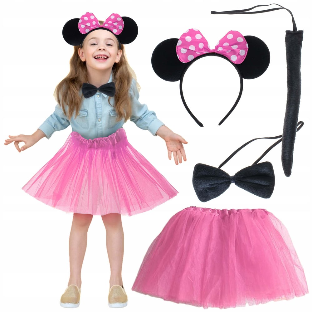 Minnie Kostüm Seti (Pembe Tütü Etek + Pembe Taç + Papyon + Kuyruk) (3936)