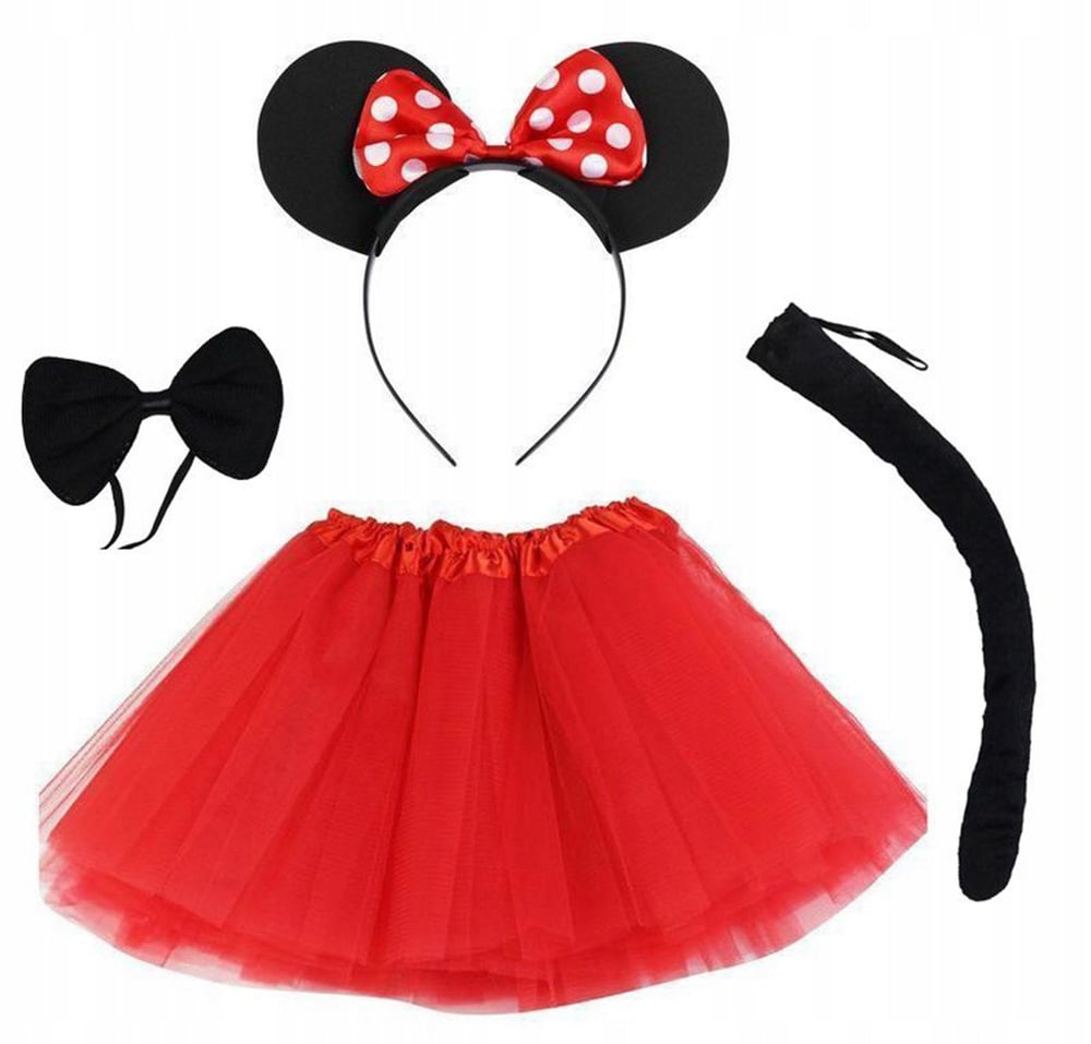 Minnie Mouse Kostüm Seti Etek Taç Kuyruk Papyon Gösteri Seti (3936)