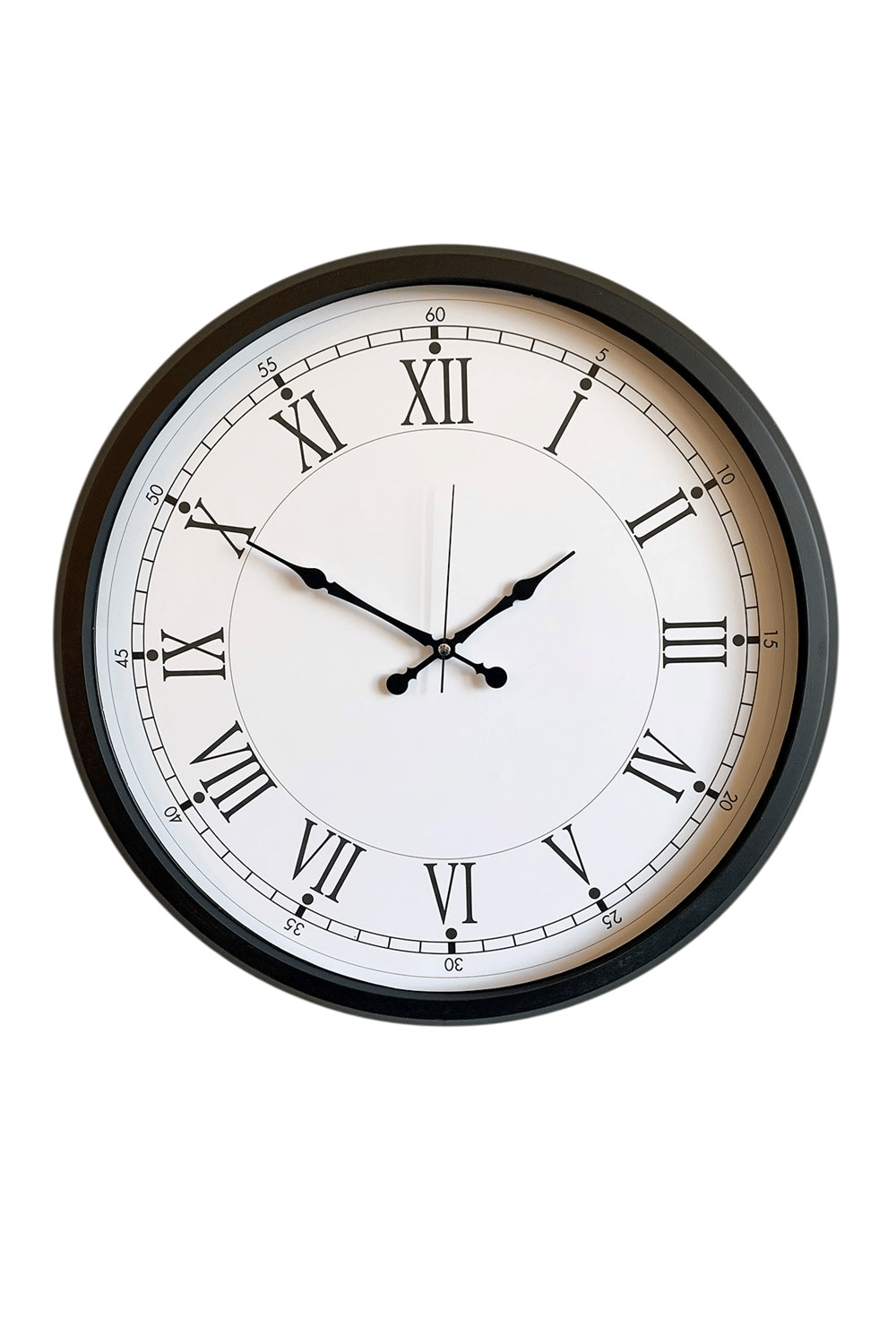 Modern 52 Cm Black & White Roma Rakamlı Metal Duvar Saati