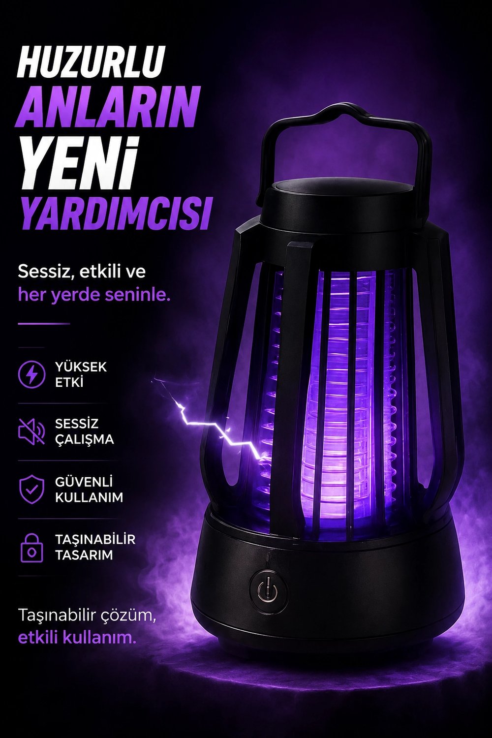 Mor Işıklı Taşınabilir Sineksavar Lamba Tek Tuşlu Koruyucu Gövdeli Kullanışlı Cihaz