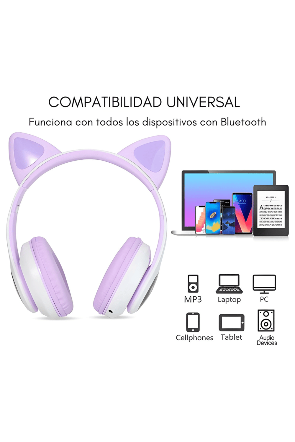 Mor kedi kulağı detaylı bluetooth 5.0 mikrofonlu kulak üstü çocuk kulaklık 2 yıl garantili