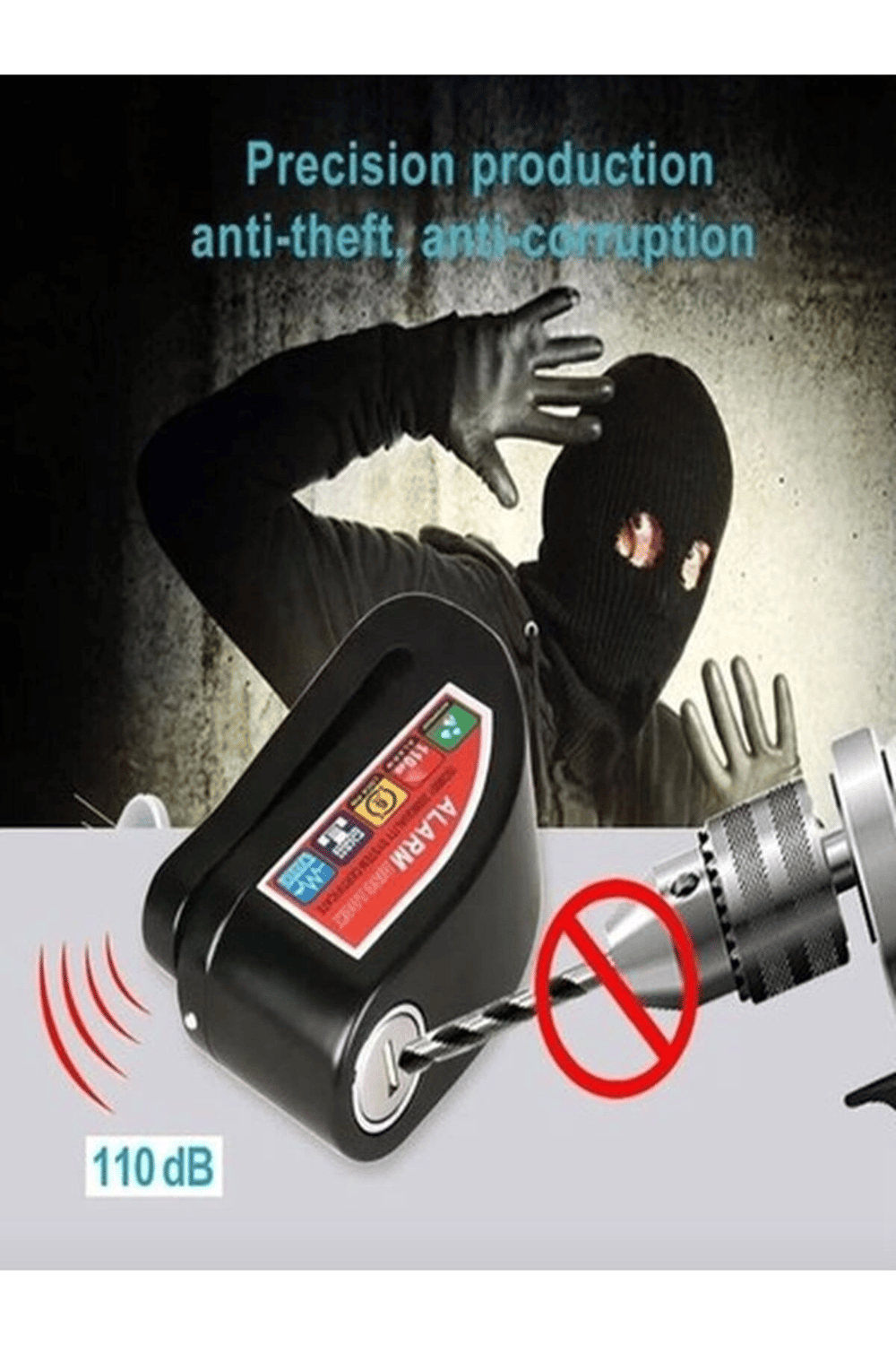 Motosiklet için su geçirmez 110db alarmlı halatlı disk kilidi motor kilit Lüzumlu