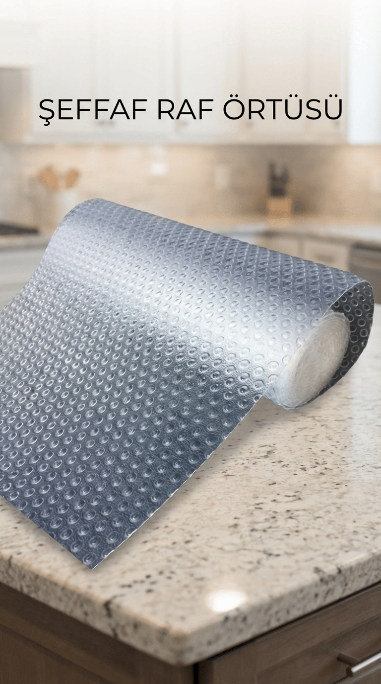 Mutfak Dolap İçi Kaydırmaz Şeffaf Raflık Örtüsü 45x300 cm Pvc Koruyucu