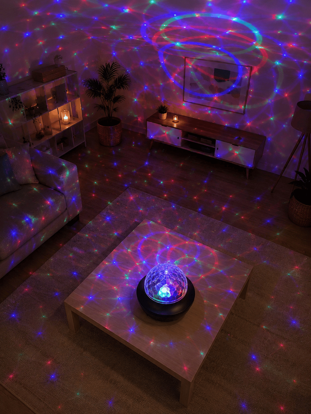 Müzikli RGB Disko Lambası Bluetooth Hoparlörlü Renkli Parti Işığı USB TF Kart Girişli