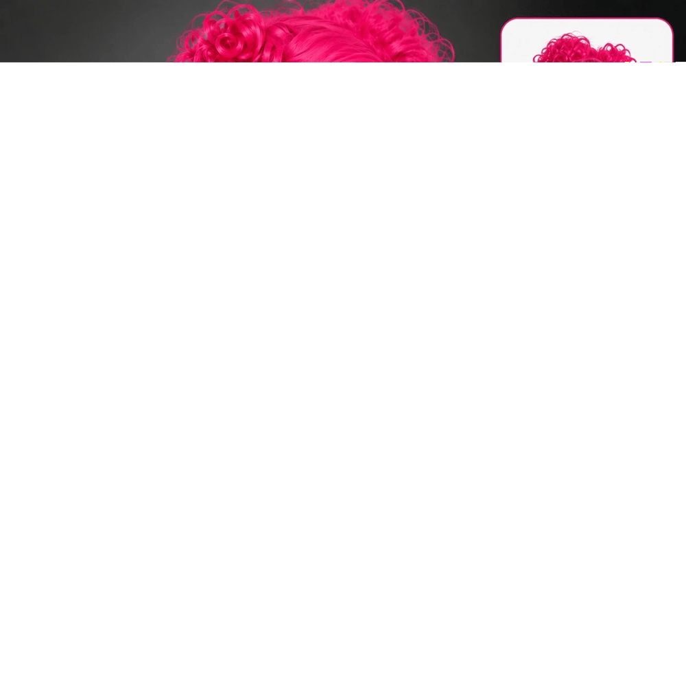 Neon Bukleli Pembe Peruk Uzun Kumaş Kırmızı Eldiven Ve  Tutucu Seti (3 Parça)