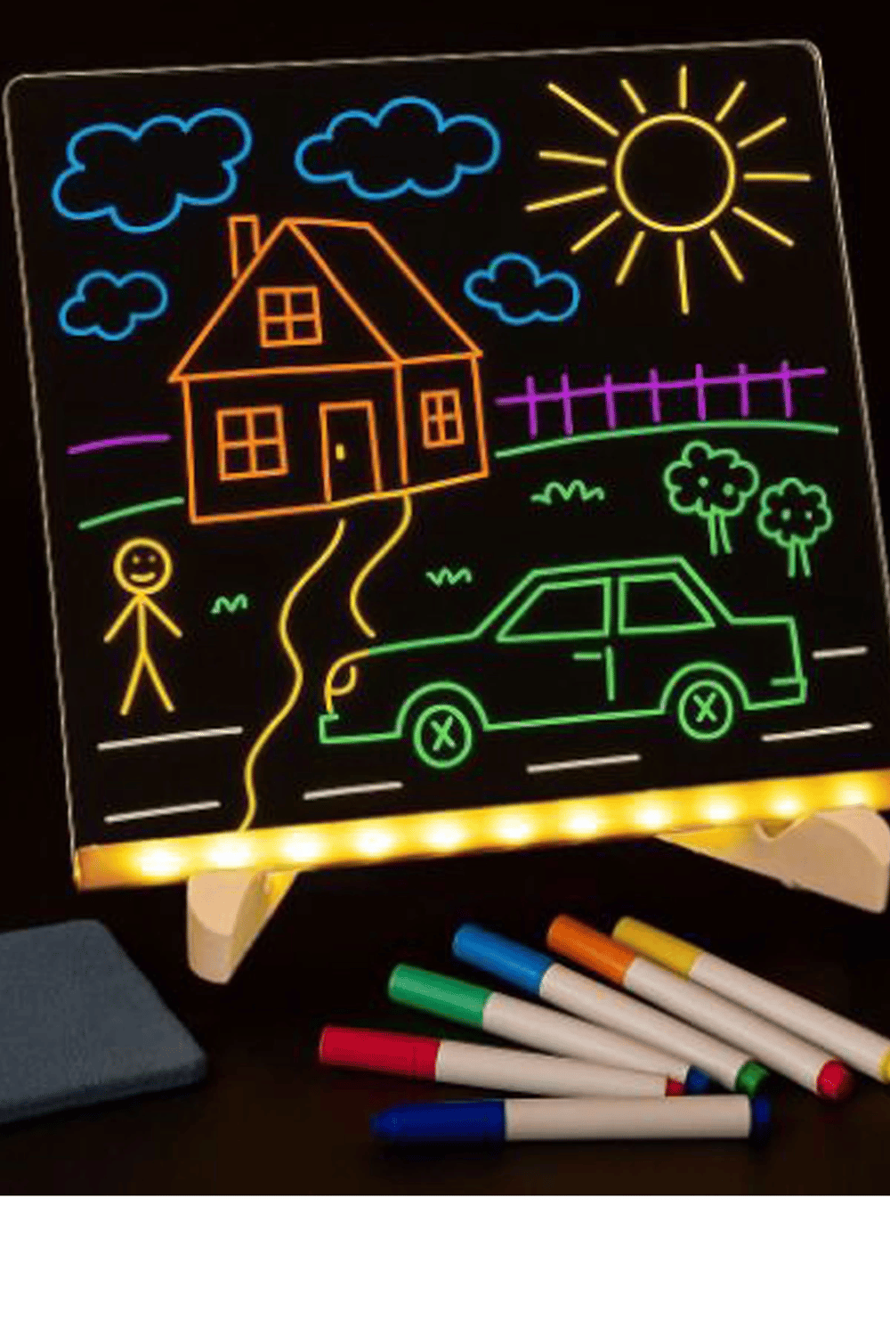 Neon Işıklı 7 Renk Işık Boyama Kalemli Led Resim Panosu Boyama Tahtası Kalemleri 20 X 20