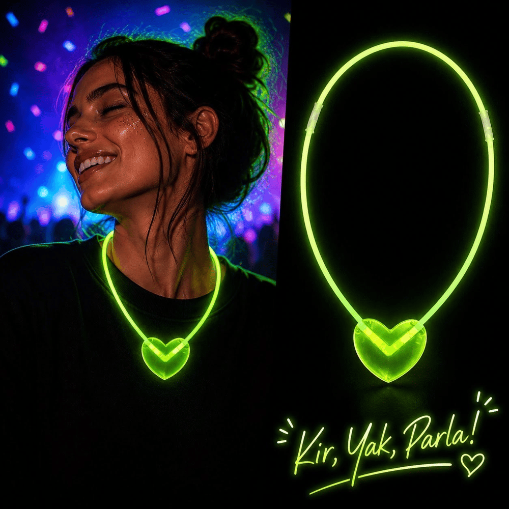 Neon Işıklı Fosforlu Kalp Parti Kolyesi Yeşil Renk