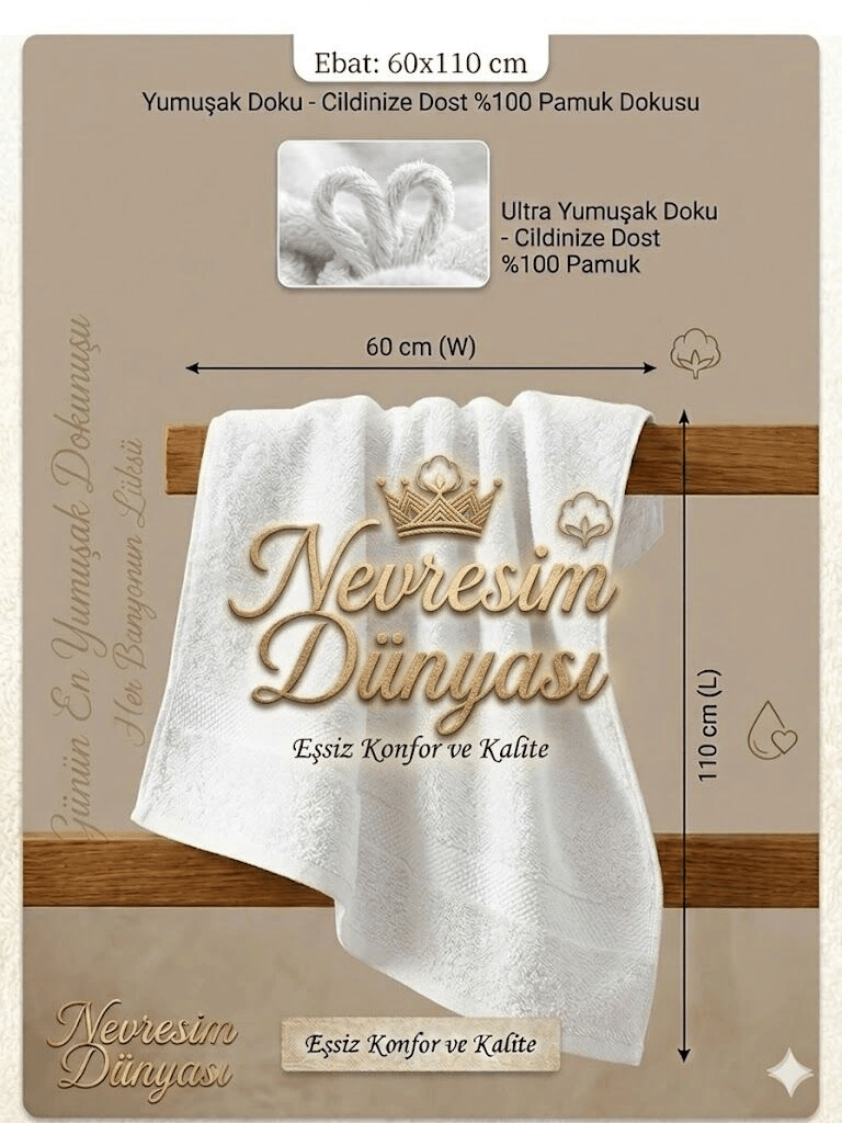Nevresim Dünyası Prime Havlu 60x110 Beyaz