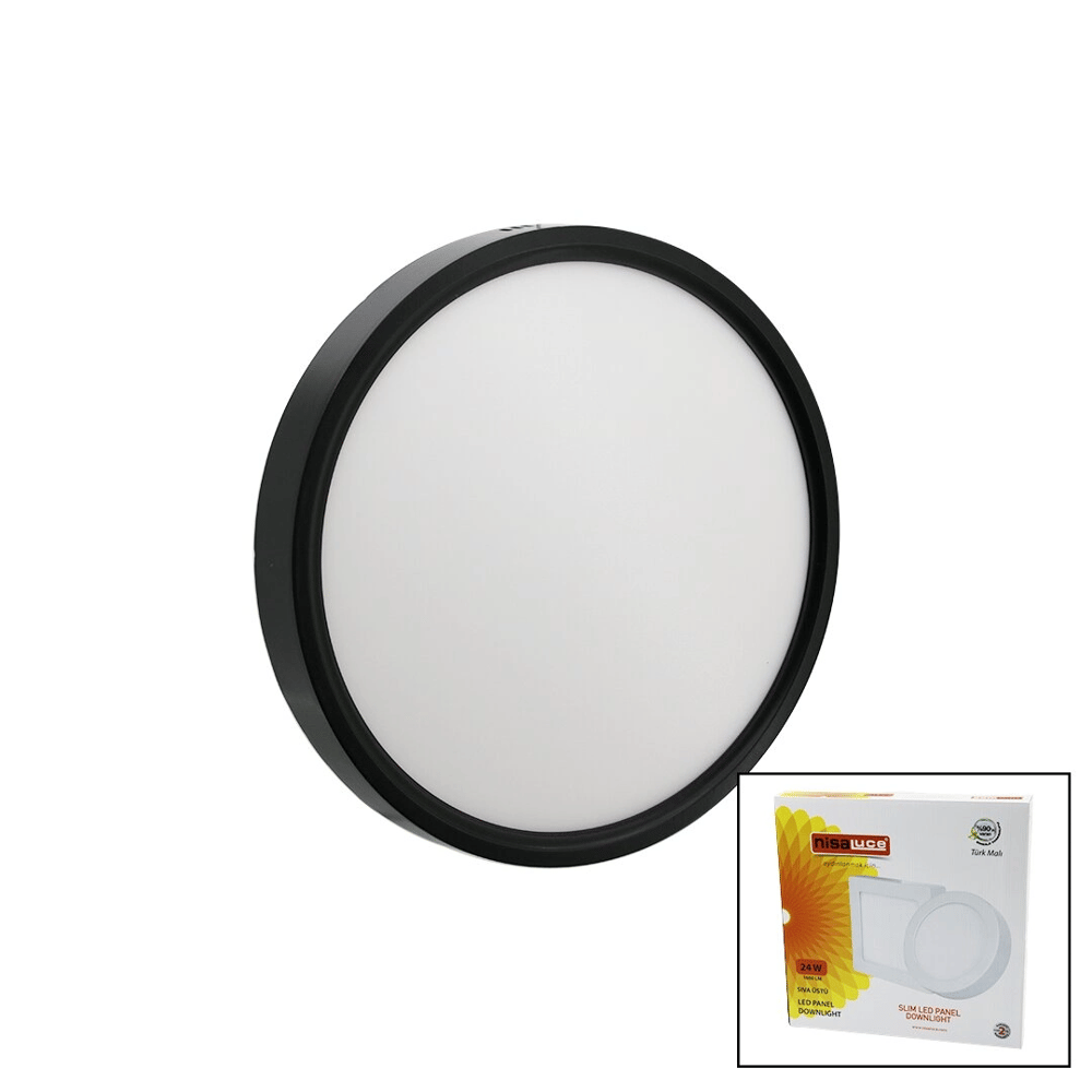 Nisaluce Epl-24sü/s 24w Siyah Metal Kasa Sıva Üstü Yuvarlak Led Slim Panel 1680lm Beyaz=6500k 30.000 Saat Ömür Bx40