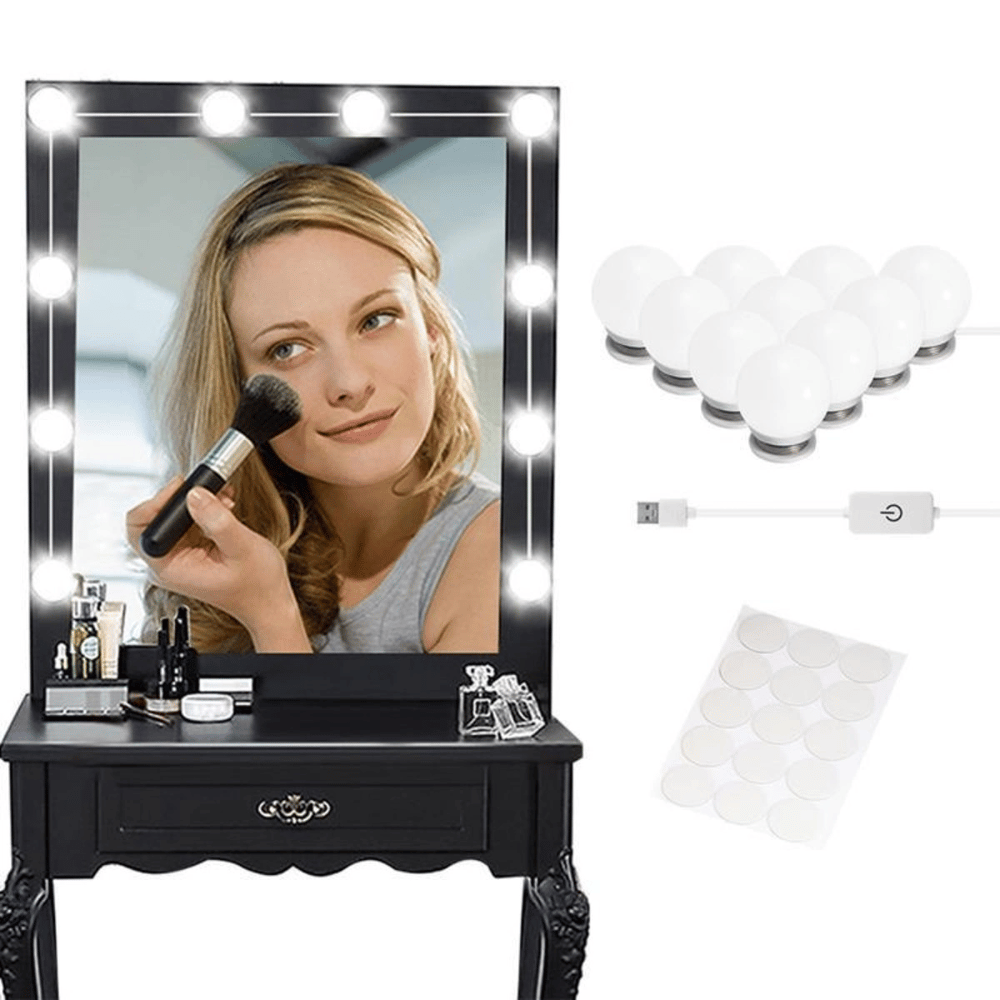Nostalji Hollywood Tarzı 10'lu Makyaj Masası Aynası Beyaz Led Işıklı Lamba Usb Bx40