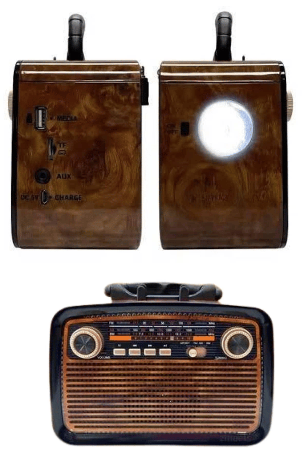 Nostalji Radyo Bluetooth Hoparlör USB-SD Kart Giriş Led Fener Işıklı Bataryalı Pilli