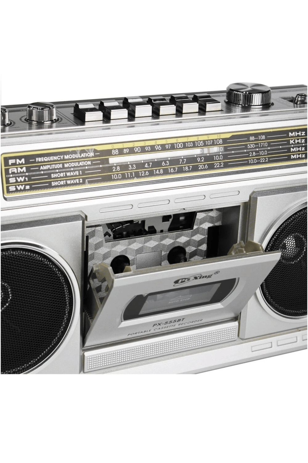 Nostaljik radyo FM radyo USB MP3 çalar Bluetooth kaset çalar hoparlör gümüş renkli
