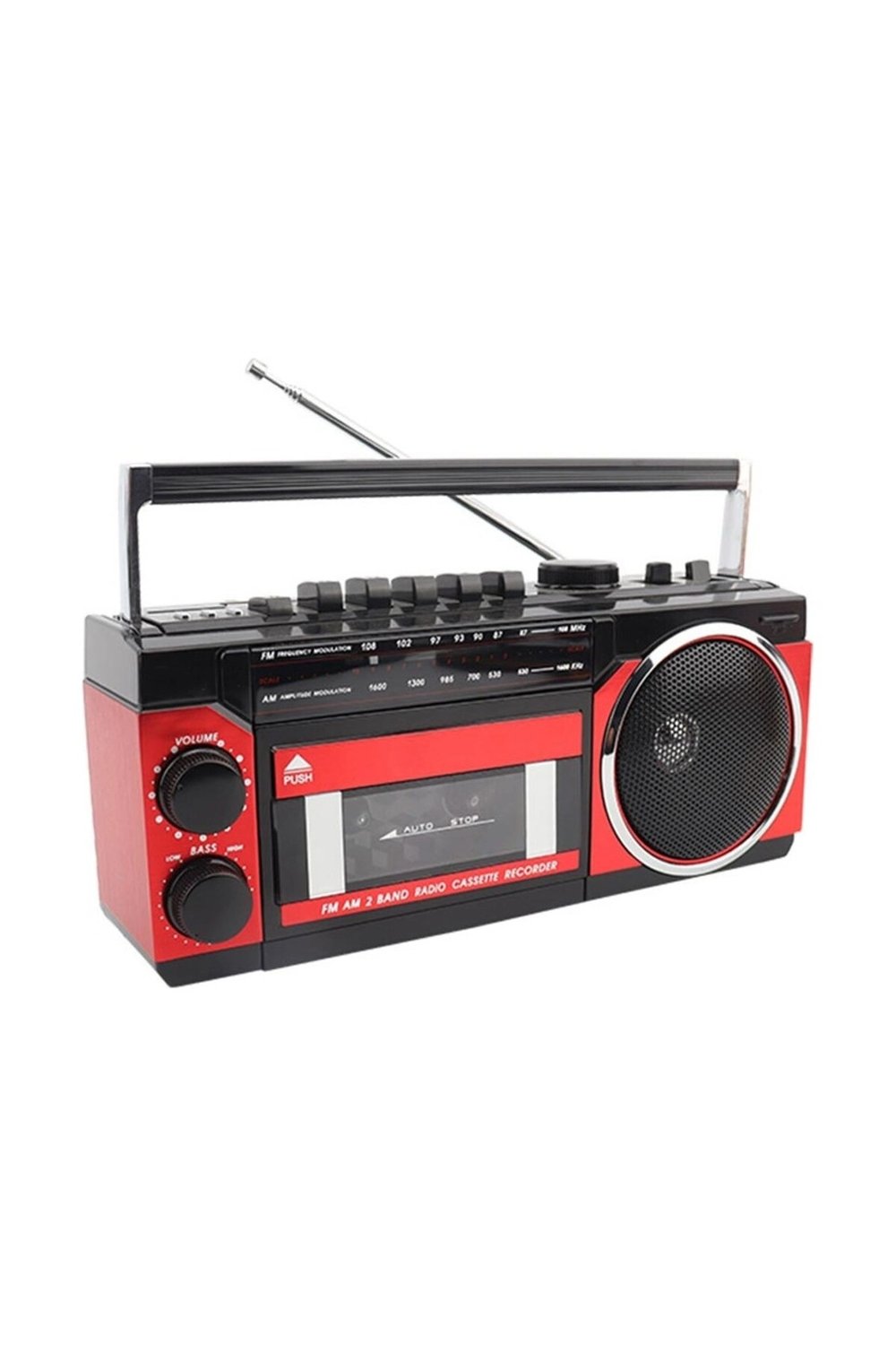 Nostaljik radyo kırmızı renk bluetooth özellikli fm radyo usb mp3 player kaset çalar
