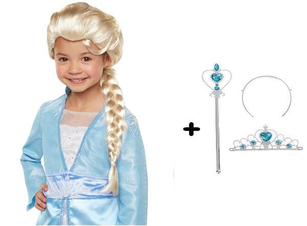 Örgülü Karlar Ülkesi Frozen Elsa Peruğu Tacı ve Sopası Çocuk Boy (3936)
