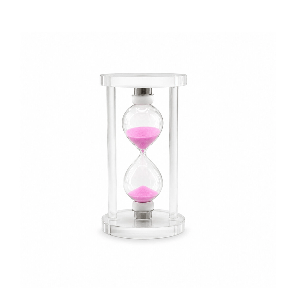 Orta Cam Kum Saati Cam Standlı= Çap: 6.8cm-yükseklik: 12cm Bx40