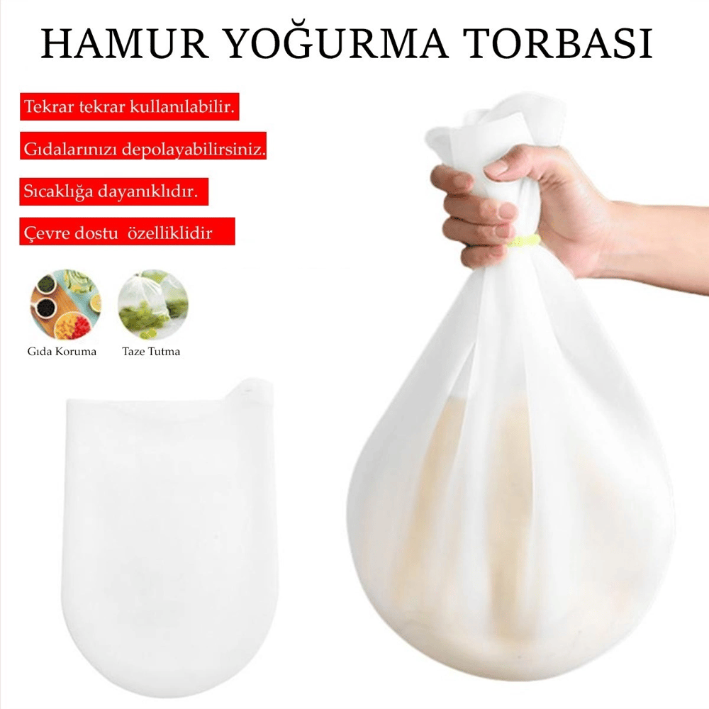 Orta Hamur Torbası Silikon Şeffaf Hamur Yoğurma Torbası Ekmek Makarna Mantı Hamuru Kolay Yoğurma Bx40