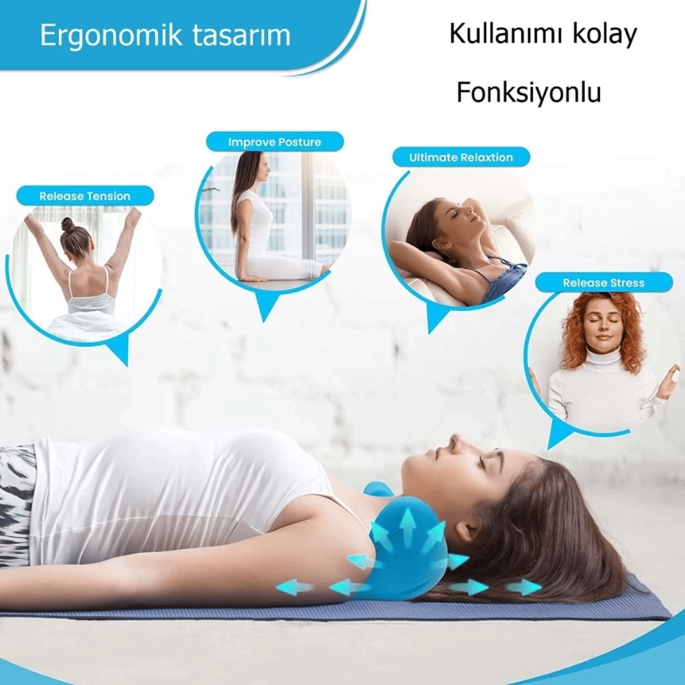 Ortopedik Servikal Boyun Masaj Yastığı Dik Duruş Destekleyici Omurilik Hörgüç Giderici Rahatlatıcı
