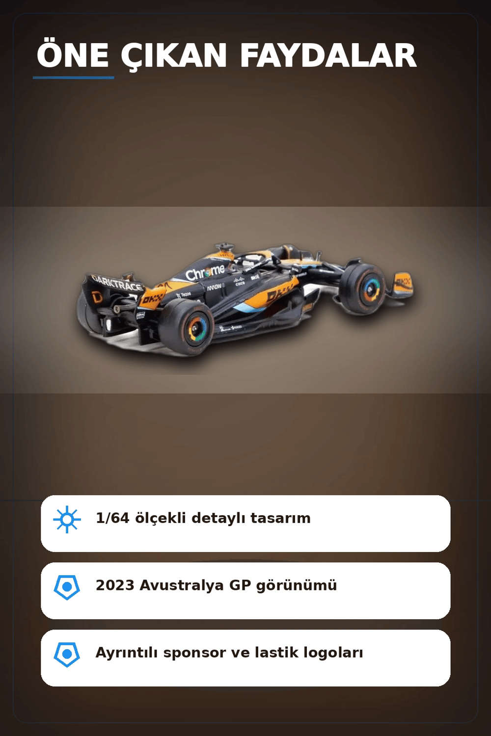 Oscar Piastri 1/64 McLaren MCL60 Diecast Model Araba - 2023 Avustralya GP, Koleksiyonluk BX-313342
