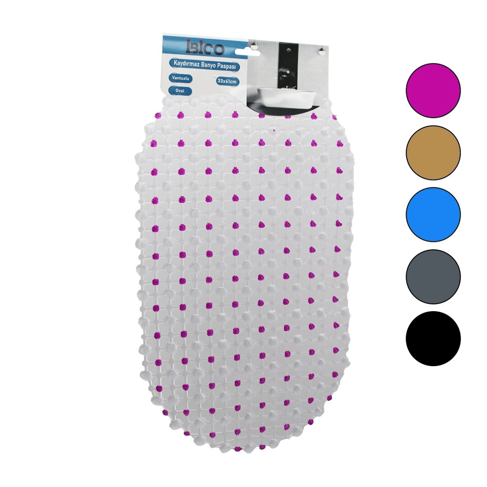 Oval - Eko Pvc +vantuz Desen - Şeffaf Renkli 122pcs Vantuz Kaydırmaz Banyo - Küvet Paspas 33x61cm Bx40