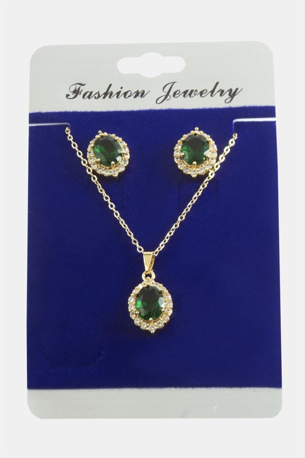 Oval Zirkon Taşlı Set Kolye