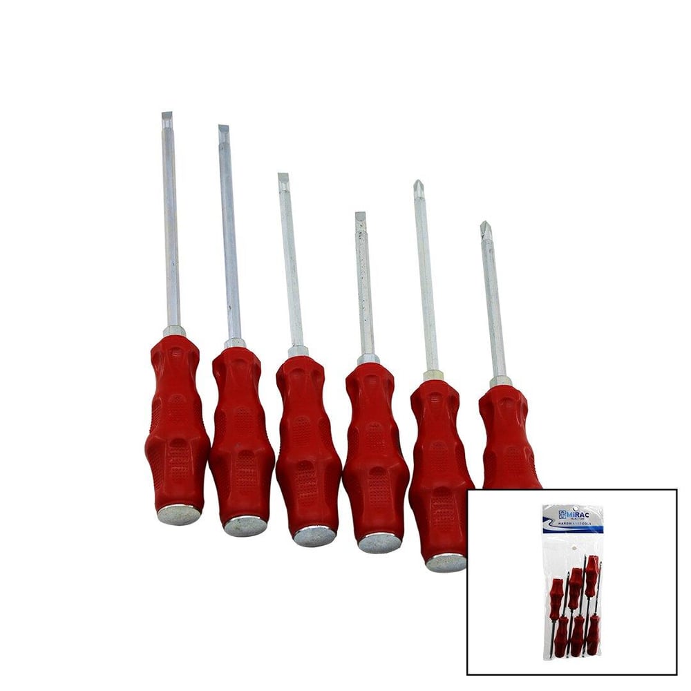 PVC AMBALAJ   KIRMIZI - PLASTİK SAPLI   DARBELİ   6LI SET   ÇİFT TARAFLI  TORNAVİDA TAKIMI (3936)