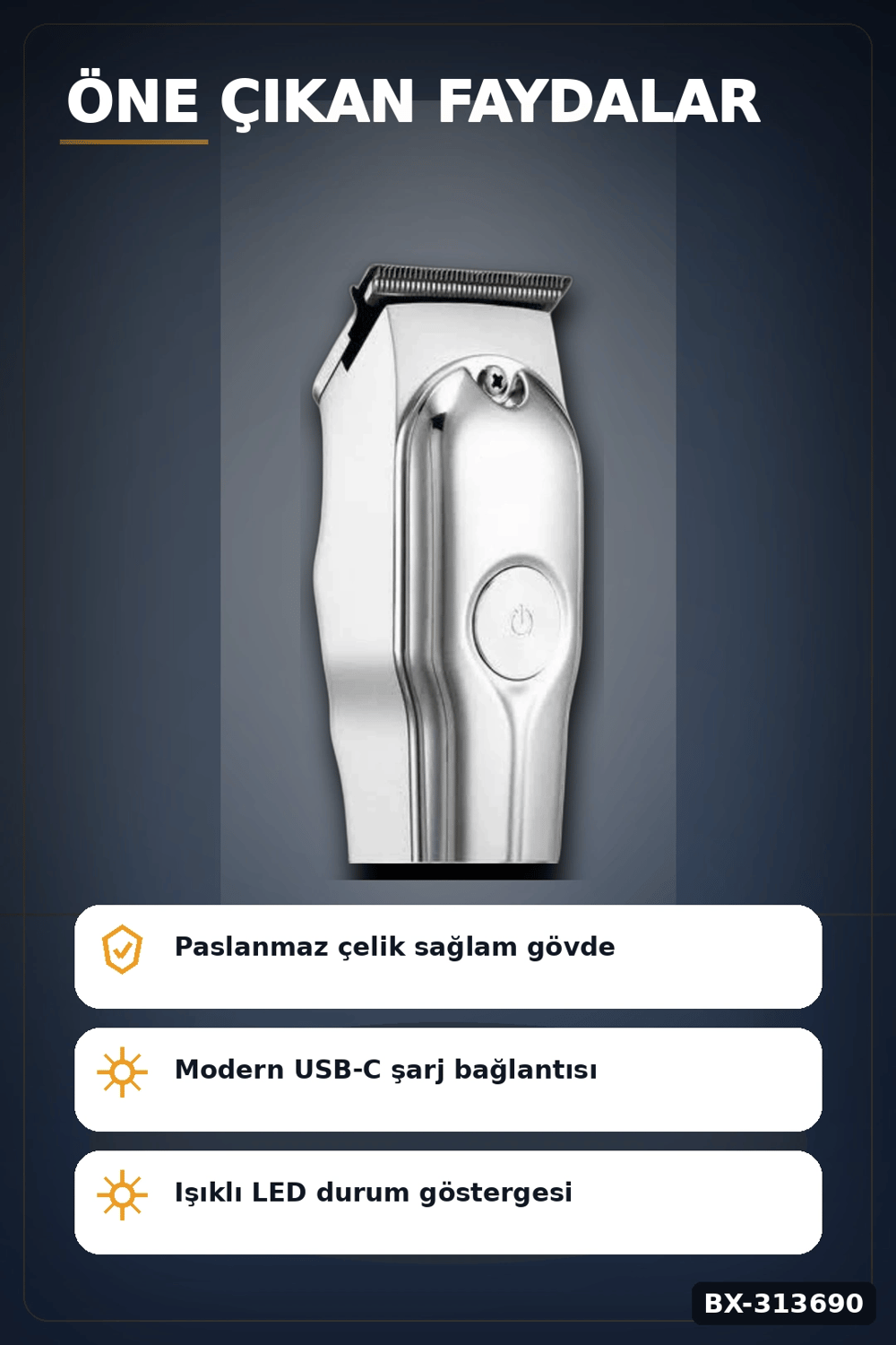 Paslanmaz Çelik 3 Taraklı Kablosuz Saç Sakal Düzeltici Tıraş Makinesi Seti BX-313690