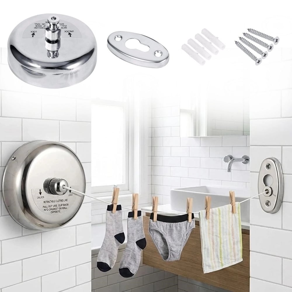 Paslanmaz Çelik Geri Çekilebilir Çamaşır İpi – Duvar Tipi Duvara Monte Banyo,balkon,bahçe Çamaşır Kurutma Askısı Bx40