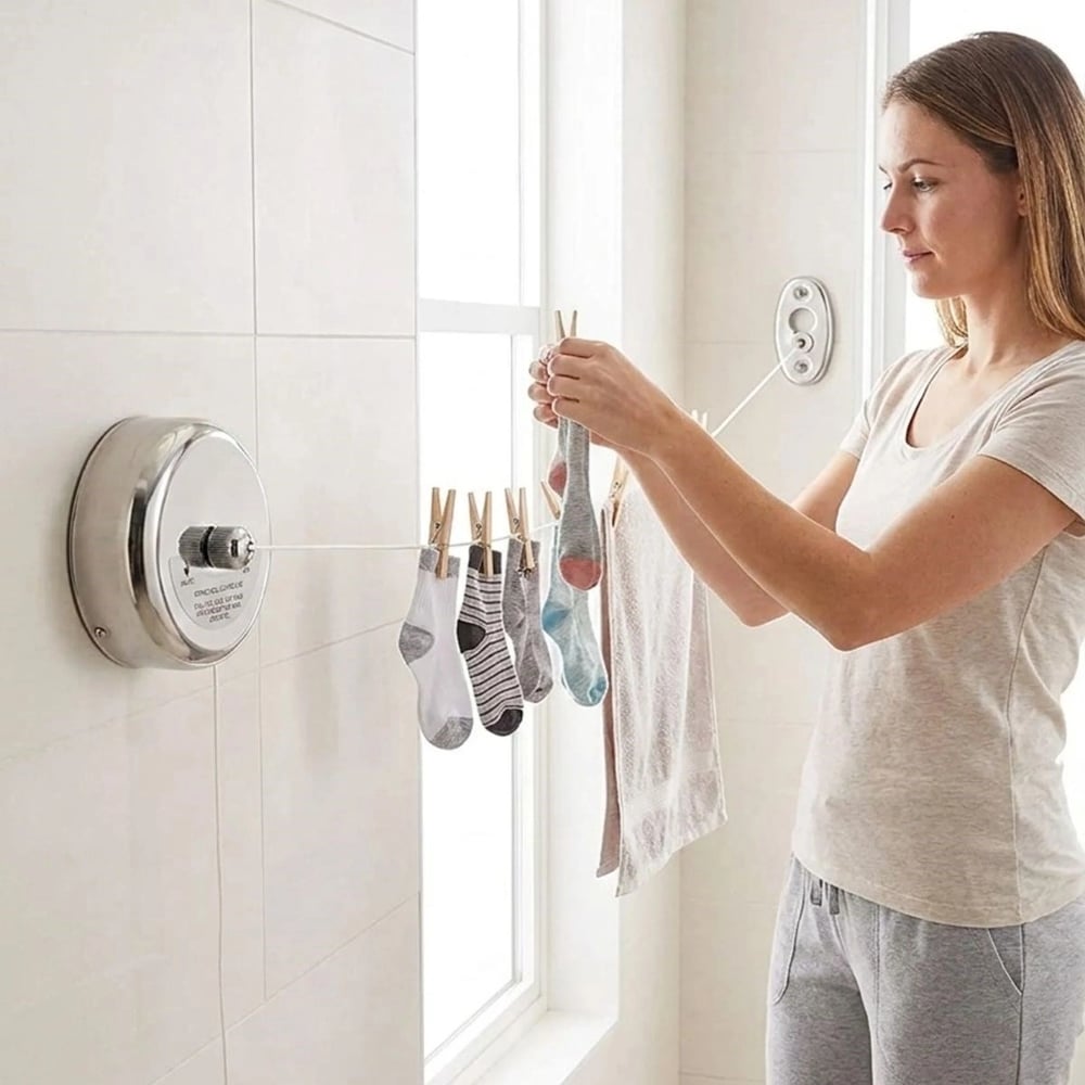 Paslanmaz Çelik Geri Çekilebilir Çamaşır İpi – Duvar Tipi Duvara Monte Banyo,balkon,bahçe Çamaşır Kurutma Askısı Bx40