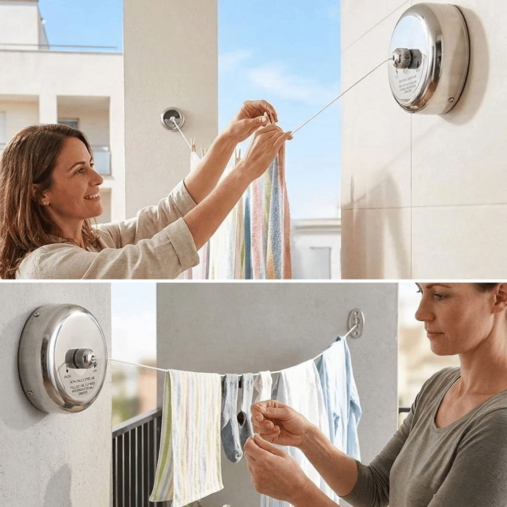 Paslanmaz Çelik Geri Çekilebilir Çamaşır İpi – Duvar Tipi Duvara Monte Banyo,balkon,bahçe Çamaşır Kurutma Askısı Bx40