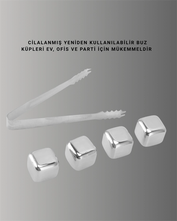 Paslanmaz Çelikten Üretilmiş Metal Buz Küpü Seti ve Buz Klipsi