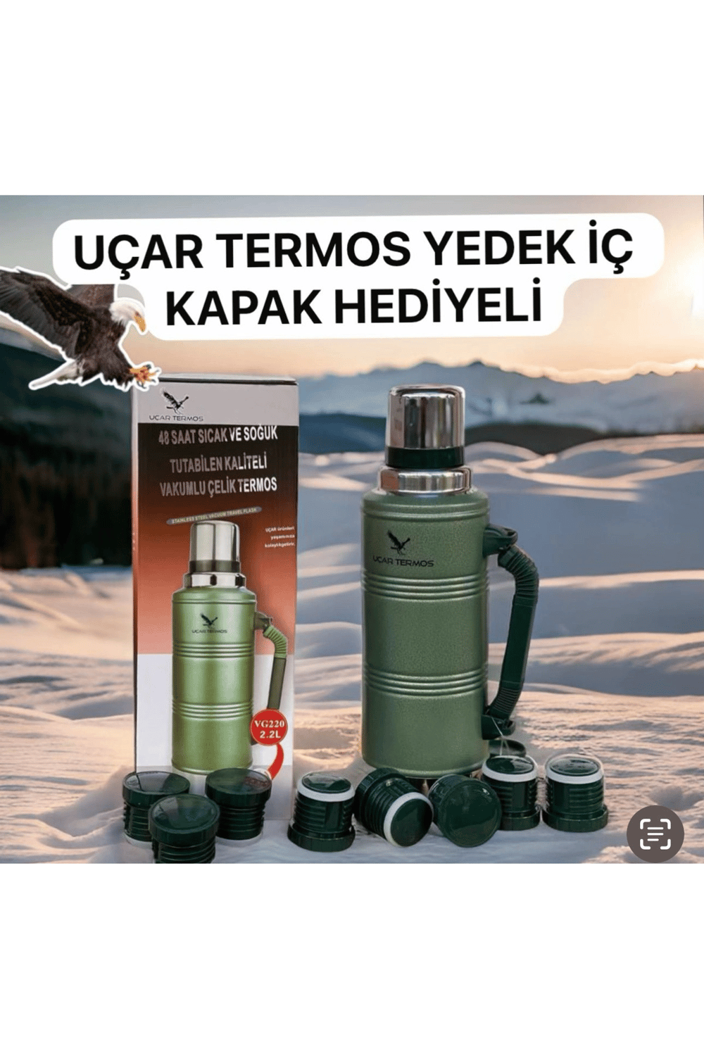 Paslanmaz çelik yeşil termos 48 saat yalıtım süresi kutulu - Spor & Outdoor - Ekipman & Aksesuar