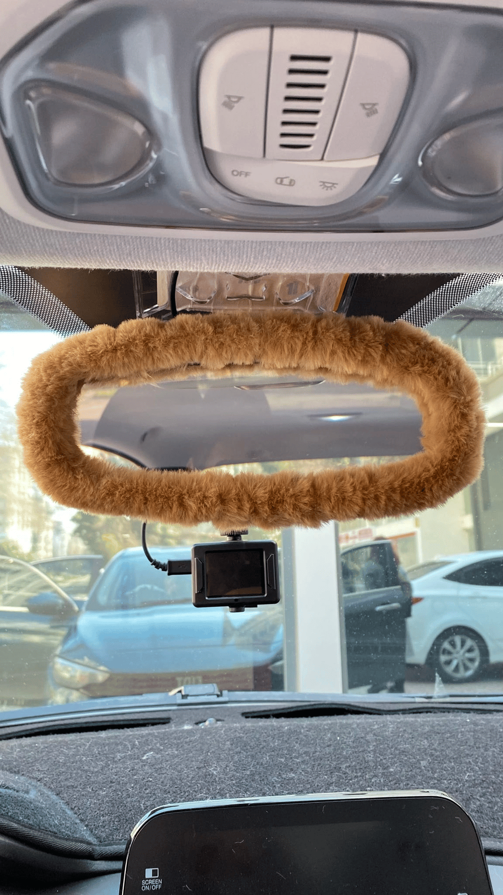 Peluş Dikiz Ayna Kılıfı Süs Kahverengi