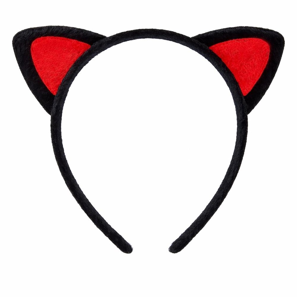 Peluş Kedi Kulak Taç Kırmızı Siyah – Çocuk Parti &amp; Kostüm Tacı (3936)