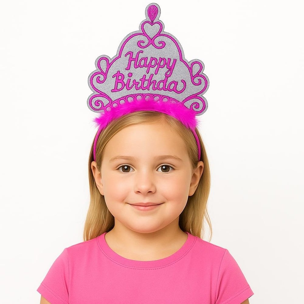 Pembe Happy Birthday Prenses Tacı – Doğum Günü Taç Aksesuarı (3936)