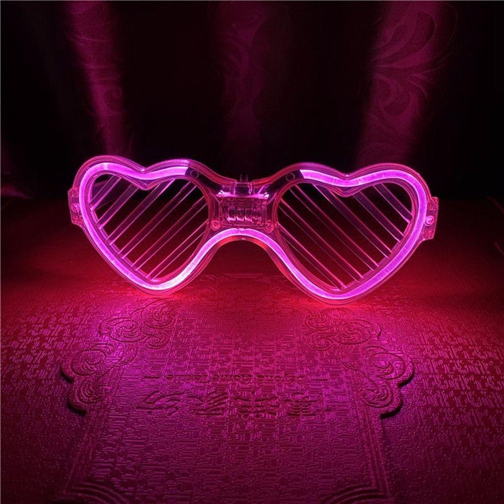 Pembe LED Işıklı Kalp Gözlük – 3 Modlu Parti - Glow Gözlüğü (3936)