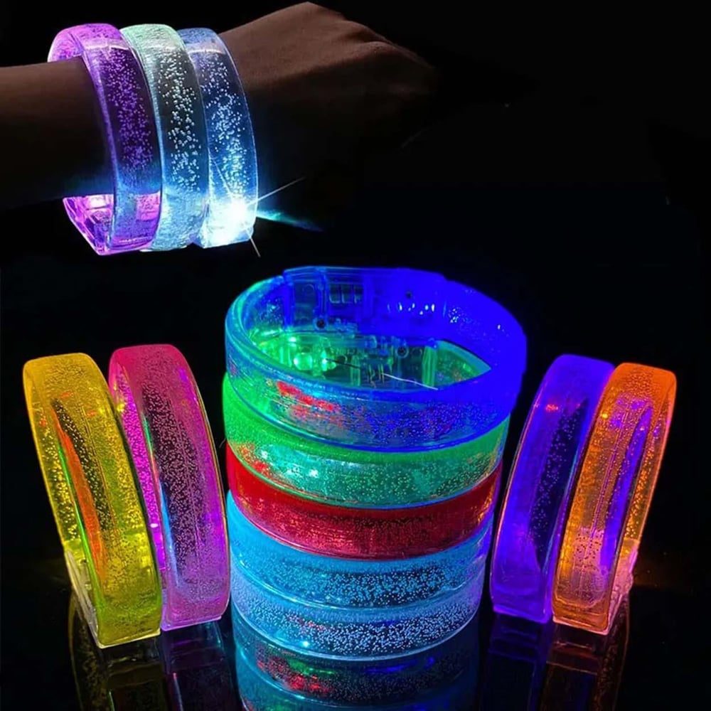 Pembe Led Işıklı Baskı Yapılabilen Pilli Bileklik Bilezik 1,5 cm Genişlik (3936)
